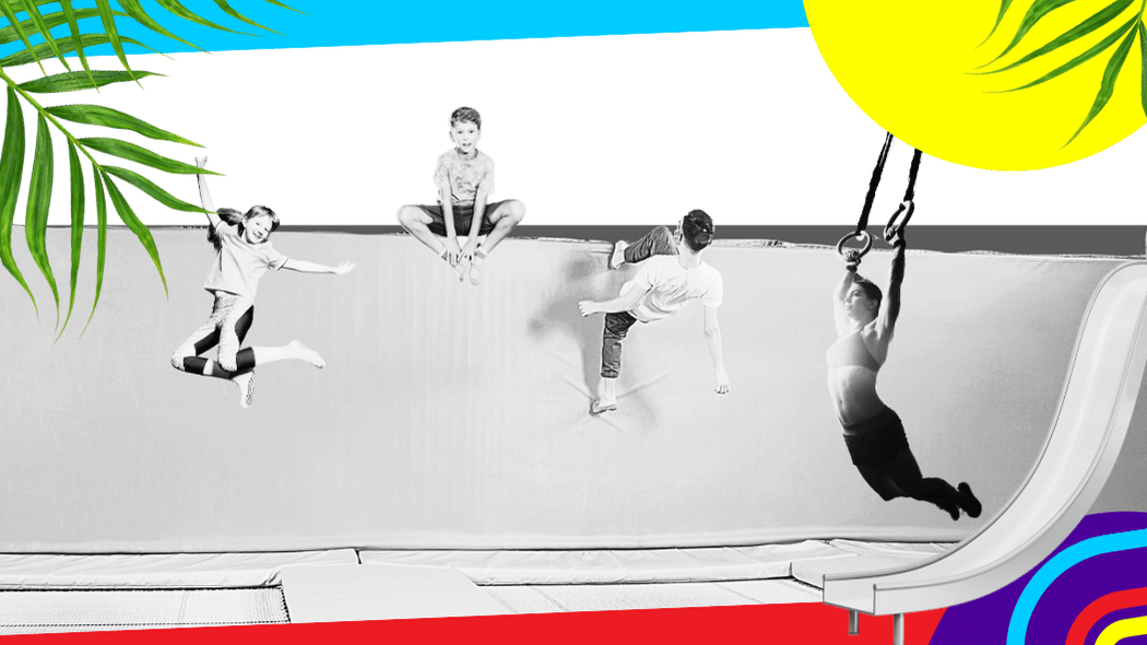 challenge arena freestyle trampolin, rutschen, parcour